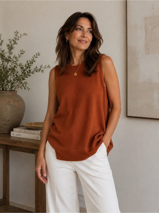 Holt Renfrew Tops - Holt Renfrew - 100% Cashmere - Sleeveless Knit Tank Top - Rust